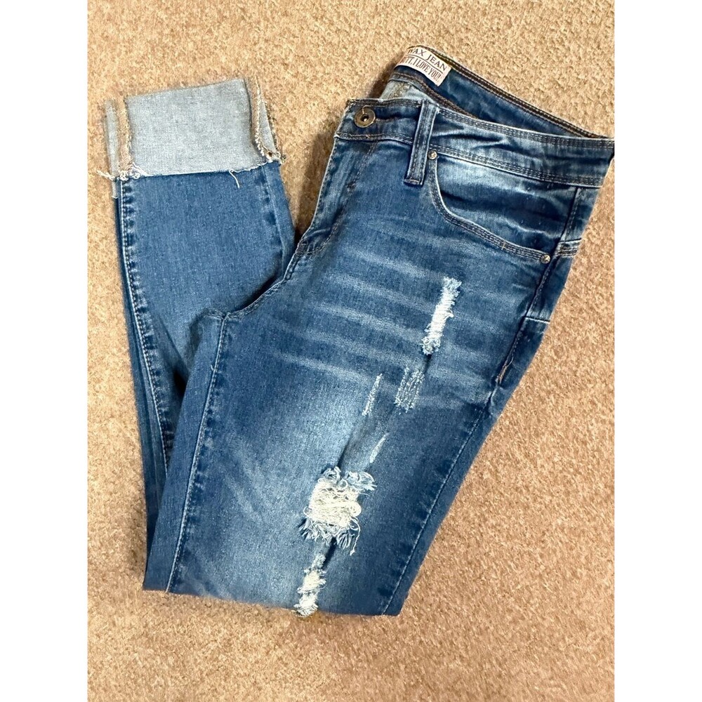 Wax Jeans Distressed Cropped Cuffed Hem
